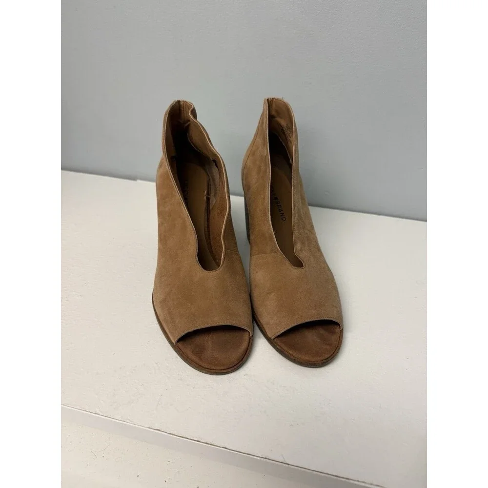 Lucky Brand Joal Suede Peep Toe Ankle Booties Tan Brown Size 10 M